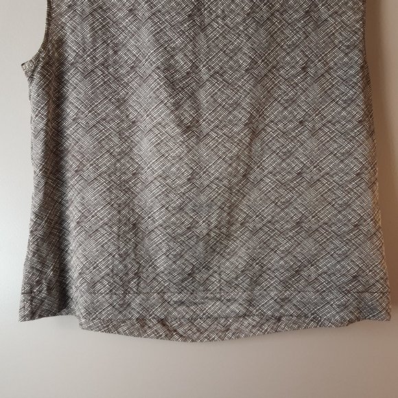 Talbot's Petite Cotton Silk Sleeveless Blouse Ruffle | Tan, Black, Brown | 12P - Picture 7 of 11